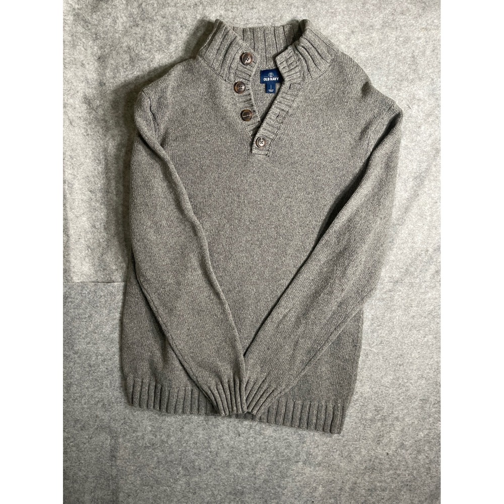 Old‎ Navy Mens Gray Mock Neck Button Placket Knit Pullover Sweater Large